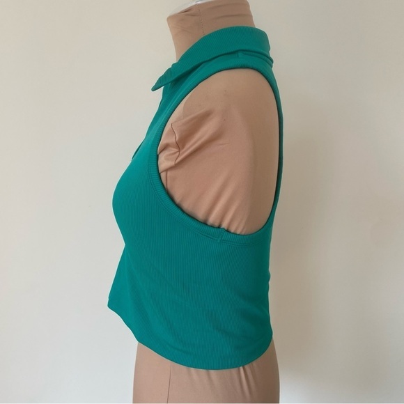 Athleta Bright Tropics Green Ribbed Aurora Seamless Crop Polo Tank Top EUC Sz S - Picture 6 of 12